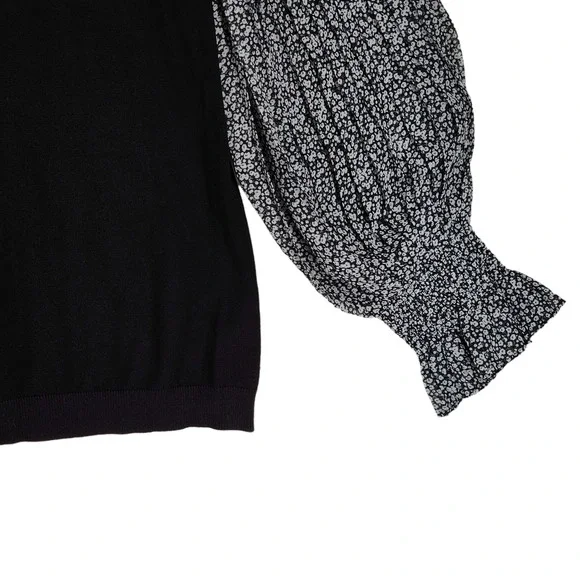 Adrianna Papell M Womens Bishop‎ Sleeve Sweater sMixed Media Black White Floral - Picture 9 of 12